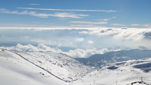Clouds Motion Over Mount Hermon,  Winter in Israel - Sunny Day At Mount Hermon, Time Lapse, 
Pan Right