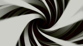 Fantastic video animation with stripe objects rotates in slow motion. Animation of rotating stripes on black background