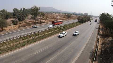 Pune, India - February 02 2019: Time lapse of the Mumbai Pune Expressway near Pune India.