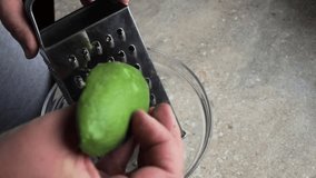 Grate avocado into bowl.