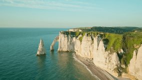 Amazing time-lapse video of picturesque landscape of natural cliffs Aval of Etretat and beautiful famous coastline, Normandy, France.