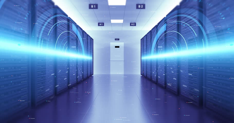 Modern Server Room Environment. Computer Racks All Around With Motion Graphics. Technology Related 4K Cg Animation. Seamless Loop. | Shutterstock HD Video #1023455107