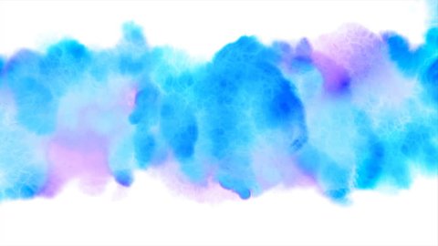 Beautiful blue spot appears on a white background. Light cyan and pink paints spreads on paper forming a blot.