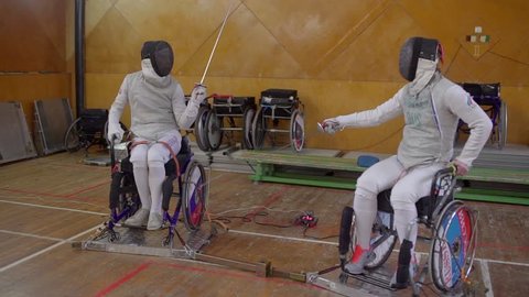 Fencers fence with disabilities. preparation for the Paralympic games