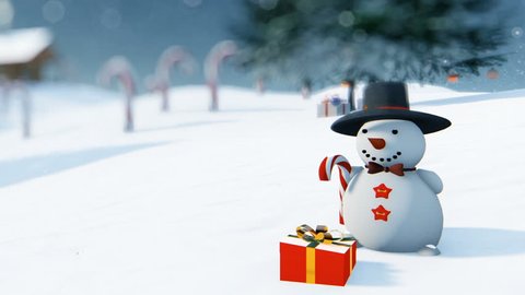 Beautiful Christmas background with Snowman and Candy Canes, zoom out