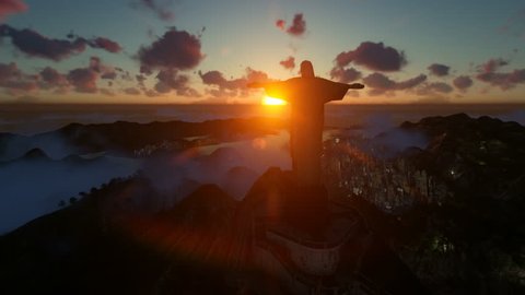 Rio de Janeiro / Brasil - 02.10.2019: Christ the Redeemer at sunset, camera panning, Rio de Janeiro, Brazil, 4K