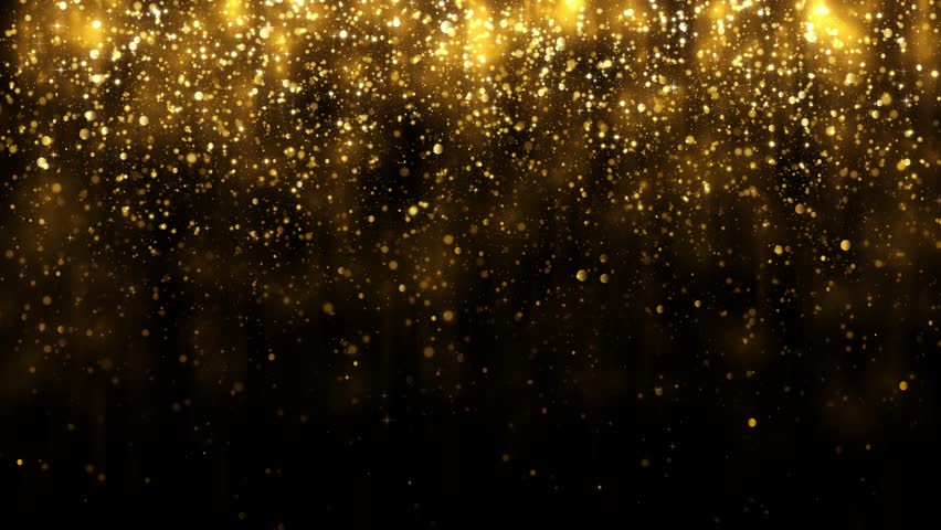 Background with falling golden glitter particles. Falling gold confetti with magic light. Beautiful light background. Seamless loop