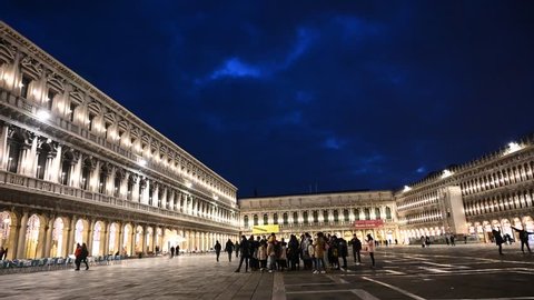 January 31, 2019 - Venice, Tourists in Piazza San Marco at sunset