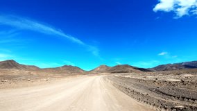 Adventure Travel in a desert. POV Video Footage in 4K. Fuerteventura