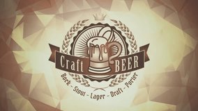 Craft beer logo vintage looped video animation on golden ice background
