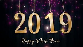 Golden 2019 Happy New Year animation looped video footage on vintage background