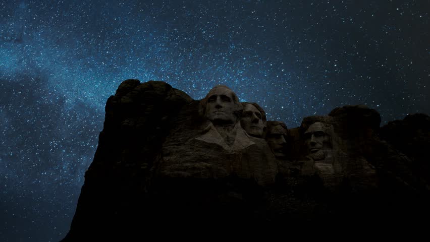 Mount Rushmore National Memorial By Night with Stars and Milky Way in Background, South Dakota, USA
