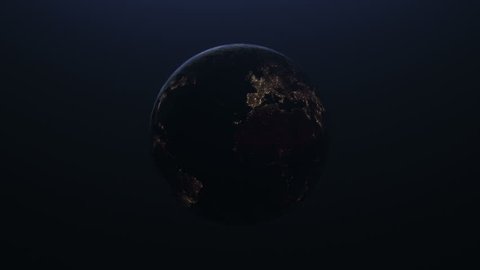 Detailed planet earth. Europe and Asia with night time city lights from space.