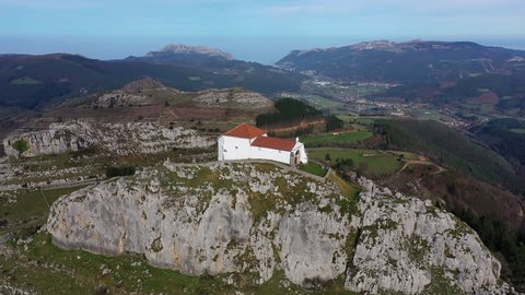 Aerial view, Ermita de las Nieves, Guriezo Municpality, Cantabria, Spain, Europe