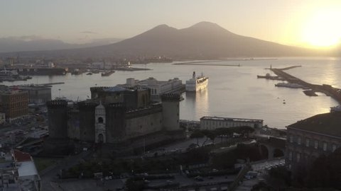 Aerial view of Naples - Castel Nuovo in downtown Napoli - drone 4K video