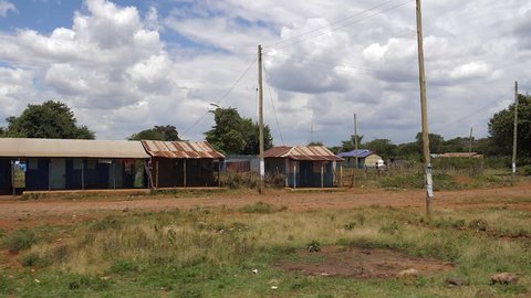Village on the Road from Nairobi to Tsavo Park, Kenya, Slow Motion