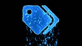 Liquid symbol tags appears with water droplets. Then dissolves with drops of water. Alpha channel black - Powered by Shutterstock - Get 15% off with code: PIKWIZARD15