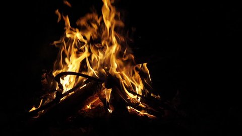 Bonefire, Fire flames in campfire, campsite at Masai Mara Park, Kenya, slow motion