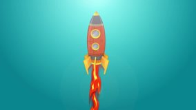 Rocket Ship Flying Through Space Animation Loop/
Looped Animation of a cartoon retro rocket ship blasting off and explorating space