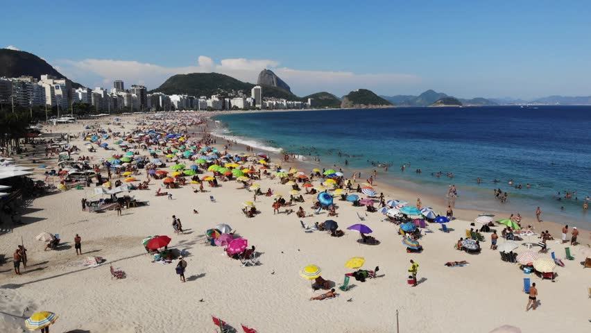 Aerial view from Copacabana Beach, Rio de Janeiro, Brazil. Royalty-Free Stock Footage #1023535603