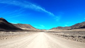 Driving on a dirt road. POV Video Footage in 4K. Fuerteventura