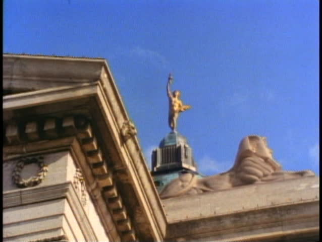 WINNIPEG, MANITOBA, 1990, The Golden Boy atop Manitoba Legislature Building