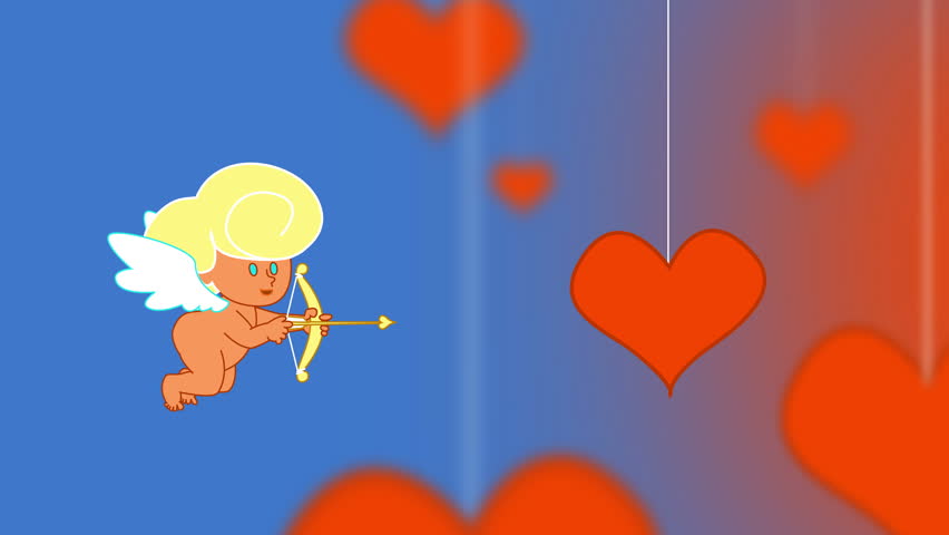 A flying cupid that shoots a heart of love in Valentine 