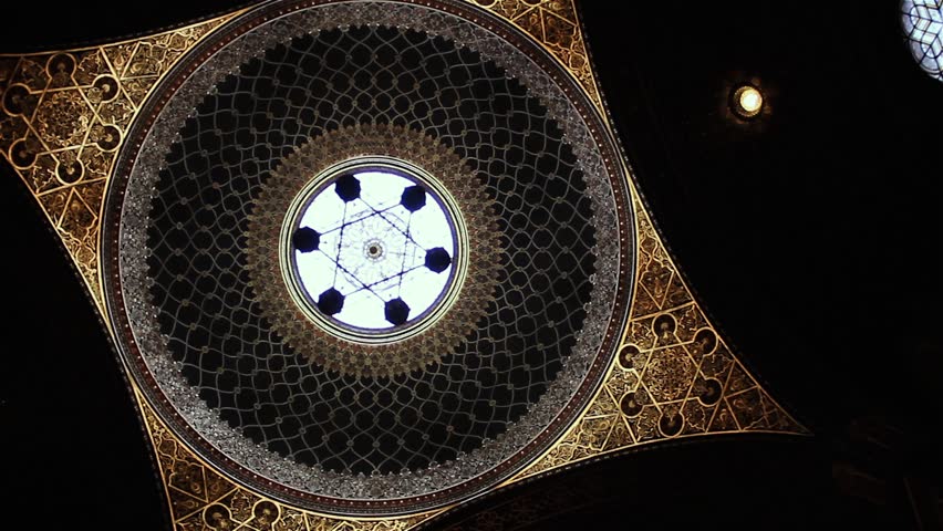 Dome above the Main Hall Inside the Spanish Synagogue built in Moorish Revival Style at Josefov (the Jewish quarter), Prague, Czech Republic. 