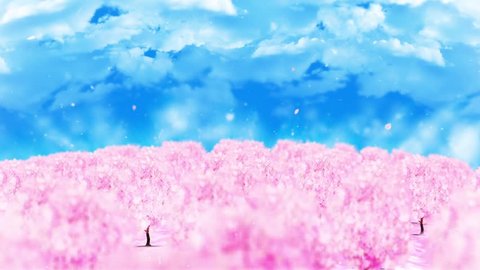 Spring forest landscape illustration, Abstract nature background, Cherry blossom loop animation,