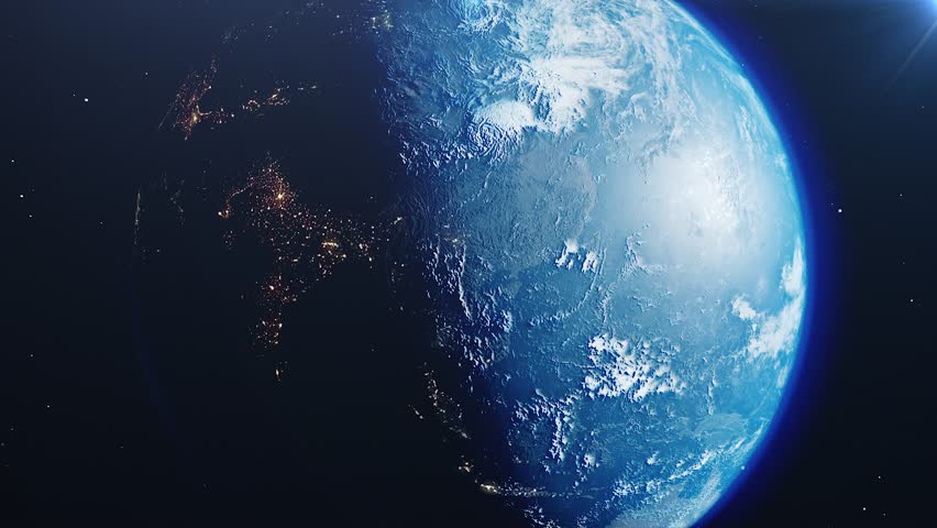 Beautiful sunrise world skyline. Planet earth from space. Planet earth rotating animation. Clip contains space, planet, galaxy, stars, cosmos, sea, earth, sunset, globe. 4k. Images from NASA | Shutterstock HD Video #1023566830