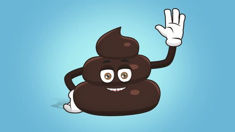Cartoon Funny Brown Poop Turd Hi Hello with Face Animation Alpha Matte