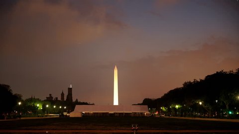 WASHINGTON DC, USA - MARCH 9, 2010 Time Lapse of Washington DC Memorial Monument Obelisk Cars Traffic Dusk to Night