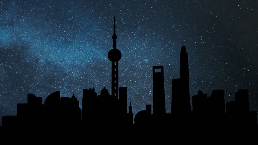 Shanghai: Skyline by Night with Stars and Modern Urban Skyscrapers, the Largest City in China by Population, Second Most Populous City in the World, and Global Financial Centre