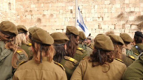 Jerusalem, ISRAEL – Jan 22nd 2019 : Ceremony at Walls of Jerusalem of Israeli Defense Force Soldiers giving an oath to defend their country
