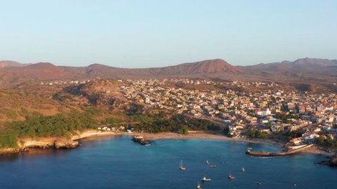 4K UHD Aerial view of Tarrafal beach in Santiago island in Cape Verde - Cabo Verde