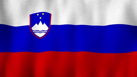 Slovenia flag waving in the wind. Closeup in 4k of realistic Slovenian flag with highly detailed fabric texture