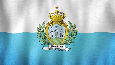 San Marino flag waving in the wind. Closeup in 4k of realistic flag with highly detailed fabric texture