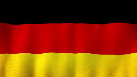 Germany flag waving in the wind. Closeup in 4k of realistic German flag with highly detailed fabric texture