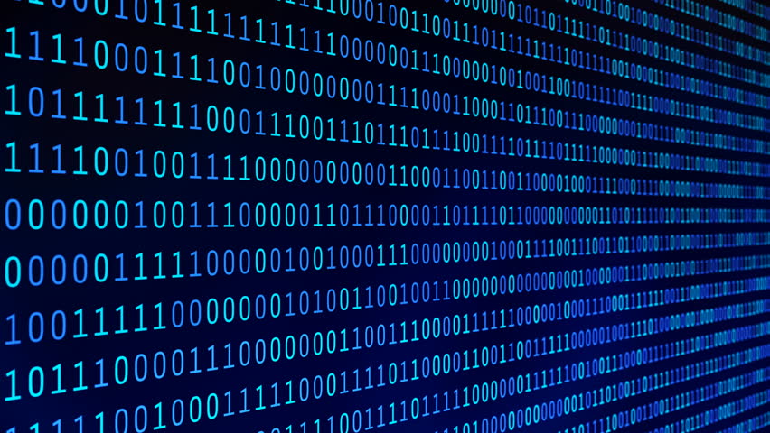 01 or binary numbers on the computer screen on monitor matrix background, Digital data code in hacker or safety security technology concept. Abstract illustration