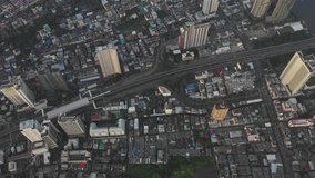 Aerial scene of Fly over huge big highway in urban area in Bangkok, Thailand 4k video