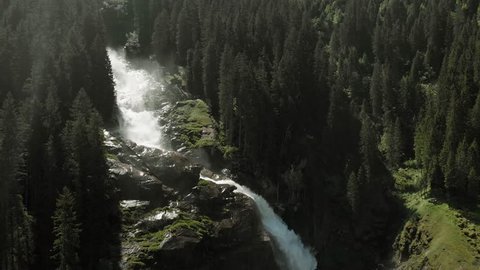 Aerial: Krimml waterfalls in Austria