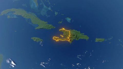 Realistic 3d animated earth showing the borders of the country Haiti and the capital Port-Au-Prince in 4K resolution