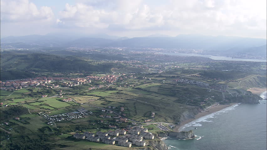 AERIAL Spain-Entrance To Getxo Harbour And Ship Waiting At Anchor 2007
