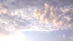 White formating big rolling clouds in summer, sunny horizon, nature clear blue skies in panoramic view, beautiful relaxing weather, fast moving away. -UHD.