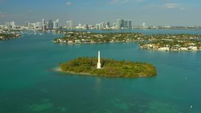 Aerial drone stock video Miami Beach Flagler Memorial Island Biscayne Bay