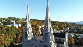 Aerial view of the Basilica of Sainte-Anne-de-Beaupre church with beautiful fall color at Quebec, Canada