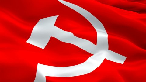 Communist flag Closeup 1080p Full HD 1920X1080 footage video waving in wind. National 3d Communist flag waving. Sign of Soviet Union seamless loop animation. USSR flag HD resolution Background 1080p
