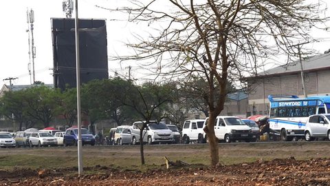 Nairobi, Kenya, 09/15/2018, Road and Traffic on the Road from Nairobi to Tsavo Park, Kenya, Traffic jam, Slow Motion