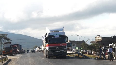 Nairobi, Kenya, 09/15/2018, Road and Traffic on the Road from Nairobi to Tsavo Park, Kenya, Slow Motion