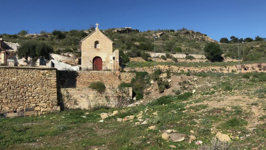Old catholic church on the hill. 4k video